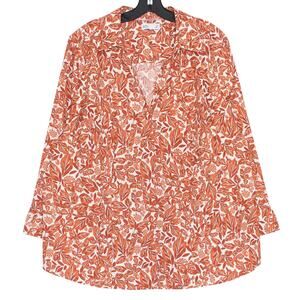 Croft & Barrow Top 3/4 Sleeve Cottage Boho Fall Autumn Button Up Orange Size 2X